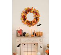 Living And Home 60Cm Pre-Lit Autumn Wreath Artificial Maple Leaf & Pinecone Wreath For Front Doors & Mantels In Yellow Yellow