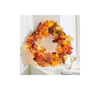 Living And Home 60Cm Pre-Lit Autumn Wreath With Pine Cones & Maple Leaves For Harvest, Thanksgiving & Halloween Decor In Orange Orange One Size