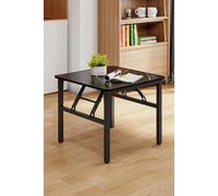 Living and Home 60cm Square Foldable Coffee Table with Marble Effect Top Low Dining Table for Kids - Black