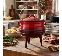Living And Home 6L Red Enameled Cast Iron Cauldron With Lid And Three Legs