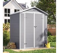 Living And Home 6X4 Ft Apex Plastic Garden Storage Shed Double Door With Floor And Window,grey
