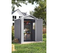 Living And Home 6X4 Ft Apex Plastic Garden Storage Shed Double Door With Floor And Window,grey In Light Grey Light Grey One Size