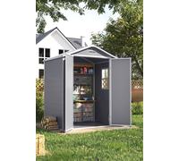 Living and Home 6x4 ft Apex Plastic Garden Storage Shed Double Door with Floor and Window, Grey Living and Home Grey