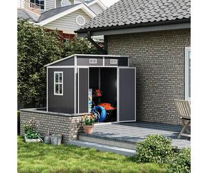 Living and Home 6x4ft / 8x4ft Plastic Outdoor Garden Storage Shed - Light Grey - 6x4ft