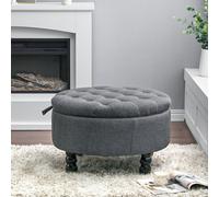 Living and Home 70cm Dia Tufted Round Cocktail Ottoman Storage Footstool - Grey