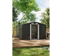 Living And Home 8.5 X 8 Ft Galvanized Steel Metal Shed,garden Storage Shed With 4-Vent & Dual Sliding Doors & Weatherproof Apex Roof & Base Foundation,black Black One Size