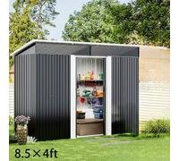 Living and Home 8.5X4ft/ 8.5X6ft Metal Garden Bike Sheds Storage Shed with Lockable Sliding Doors - 8.5X4ft