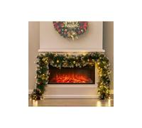 Living And Home 8.8Ft Artificial Christmas Garland With Red Berries, Gold Plastic Balls And Warm White Light String In Green Green One Size