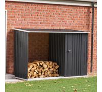 Living And Home 8 X 3 Ft Metal Garden Log Store With Outdoor Tool Storage Shed Charcoal Black