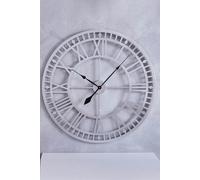 Living and Home 80cm Dia Silver Roman Numerals Metal Wall Clock - Silver