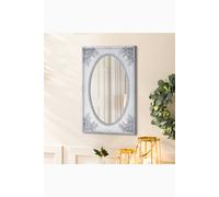 Living And Home 84Cm W X 114Cm H White Rectangular Wooden Frame Oval Mirror Deco Wall Mirror With Plaster Flower Carving