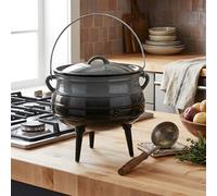 Living And Home 8L Grey Enameled Cast Iron Cauldron With Lid And Three Legs