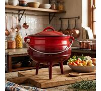 Living And Home 8L Red Enameled Cast Iron Cauldron With Lid And Three Legs