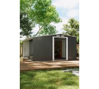 Living And Home 8X10 Ft Garden Metal Storage Shed With 9.9X2.2 Ft Log Store, Apex Roof & Double Doors Lockable Weatherproof Outdoor Shed For Garden Tools In Black Black One Size