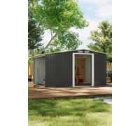 Living And Home 8X6 Ft Garden Metal Storage Shed With 6.8X2.2 Ft Log Store, Double Doors Lockable Weatherproof Outdoor Shed For Garden Tools In Black Black