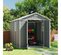 Living and Home 8x6ft / 8x8ft Plastic Outdoor Apex Roof Tool Shed with Dual-door (Ver.2) - Plastic - Grey - M