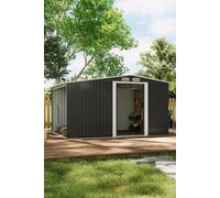 Living and Home 8x8 FT Garden Metal Storage Shed with 8.5x2.2 FT Log Store, Double Doors Lockable Weatherproof Outdoor Shed for Garden Tools in Black Living and Home Black