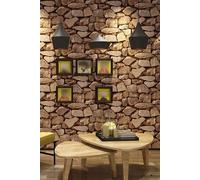Living And Home 9.5M X 53Cm Rustic Stone Brick Textured Wallpaper Roll In Brown Brown