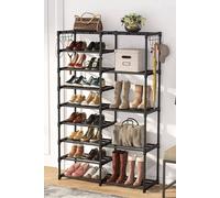 Living And Home 9-Tier Large Open-Style Shoe Rack With Hooks In Black Black One Size