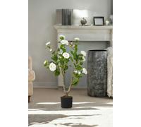 Living and Home 90cm Artificial White Camellia Tree Potted for Garden, Office & Home Decor - White