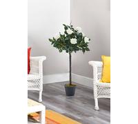 Living And Home 90Cm White Artificial Rose Flower Tree In Pot In Green Green One Size
