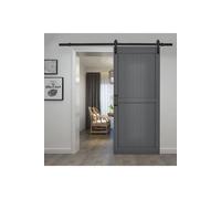 Living And Home 91Cm W X 3.5Cm D X 213Cm H Farmhouse Style Wooden Barn Door With 200Cm Slide Guide Dark Grey Dark Grey One Size