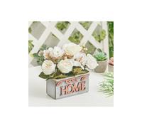 Living And Home Artificial Hydrangea Peony In Wooden Box Tabletop Centerpiece In White White