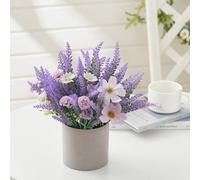 Living And Home Artificial Lavender Potted Purple Flower Rustic Wood Planter Tabletop Decor 20Cm (W)