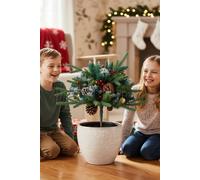 Living And Home Artificial Pre-Lit Christmas Planter Bushes Decorations Multi 1 Pack