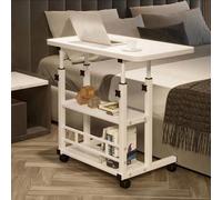 Living And Home Aurora White Double-Layer Minimalist Bedside Table With Wheels And Adjustable Height