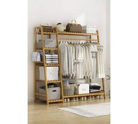 Living And Home Bamboo Bedroom Garment Clothes Rack 7 Tier Storage Shelf Coat Clothing Hanging Rack In Natural Natural One Size