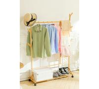 Living and Home Bamboo Clothes Rack with Bottom Shelf Shoe Clothing Organizer - Natural