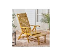 Living And Home Bamboo Folding Lounge Chair Recliner With Retractable Footrest In Natural Natural One Size