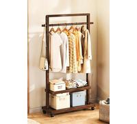Living and Home Bamboo Rolling Clothes Garment Rack with 2-tier Shelves & Wheels - Brown - Brown - One Size