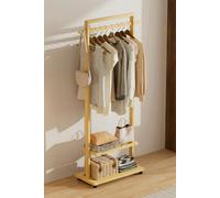 Living and Home Bamboo Rolling Clothes Garment Rack with 2-tier Shelves & Wheels - Natural - Natural - One Size