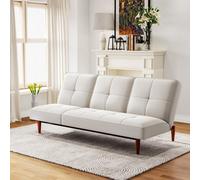 Living And Home Beige 3 Seat Faux Suede Sofa Bed 3 Seater Couch With Wood Legs