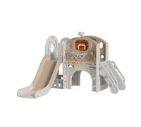 Living And Home Beige Coffee Toddler Slide Climber Playset Hdpe Pp With Basketball Hoop Telescope