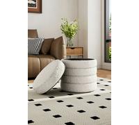 Living and Home Beige Upholstered Round Storage Ottoman for Bedroom Living Room and Makeup Room - Beige