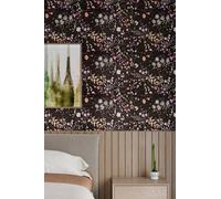 Living And Home Black-Background Floral Wallpaper With Daisies, Roses & Violets With Leaves & Vines Black One Size