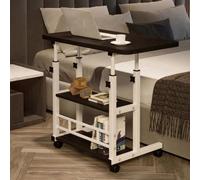 Living And Home Black Brushed Double-Layer Minimalist Bedside Table With Adjustable Height, 60Cm (W) X 40Cm (D) X 90Cm (H)