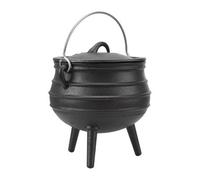 Living And Home Black Cast Iron Cauldron With Lid And 3 Legs For Camping And Open Fire Cooking, 18Cm W X 19Cm H