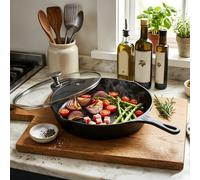 Living And Home Black Cast Iron Skillet With Lid And Handles 43Cm L