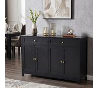 Living And Home Black Mdf Sideboard Buffet Cabinet With 2 Drawers, 140Cm (W) X 40Cm (D) X 89Cm (H)