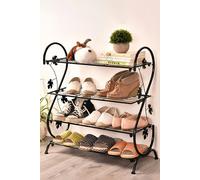 Living and Home Black Metal 4 Tier S-Shape Shoe Rack - Black