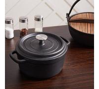 Living And Home Black Mini Kitchen Cast Iron Round Casserole Pot Stew Pot Dutch Oven With Lid Dia 14Cm
