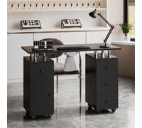 Living And Home Black Professional Mobile Manicure Table With Built-In Dust Collector And 4 Drawers, 110Cm(W) X 45Cm(D) X 75Cm(H)