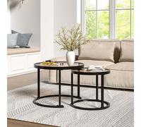 Living And Home Black Round Glass Nesting Coffee Table Set Nest Of Table End Table