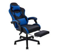 Living And Home Blue And Black Ergonomic High Back Gaming Chair With Massage Lumbar Support & Footrest