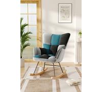 Living and Home Blue Grey Black Check Tufted Linen Patchwork Rocking Chair - Multi