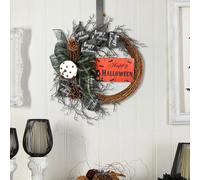 Living And Home Brown Round Simulated Halloween Wreath Wall Hanging Decoration With Bows Dia 40Cm